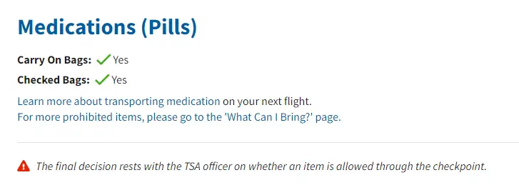 medicines on plane tsa