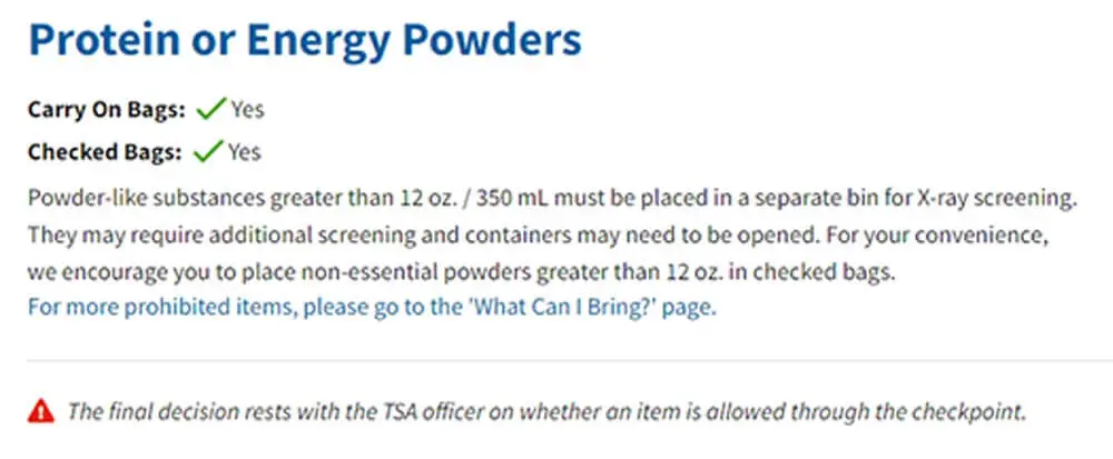Can I Bring Protein Powder On A Plane TSA