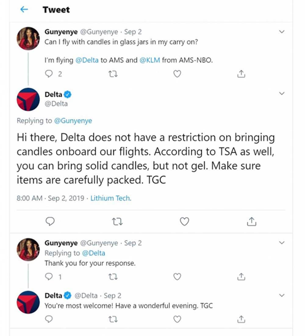 Candles on Delta Airlines