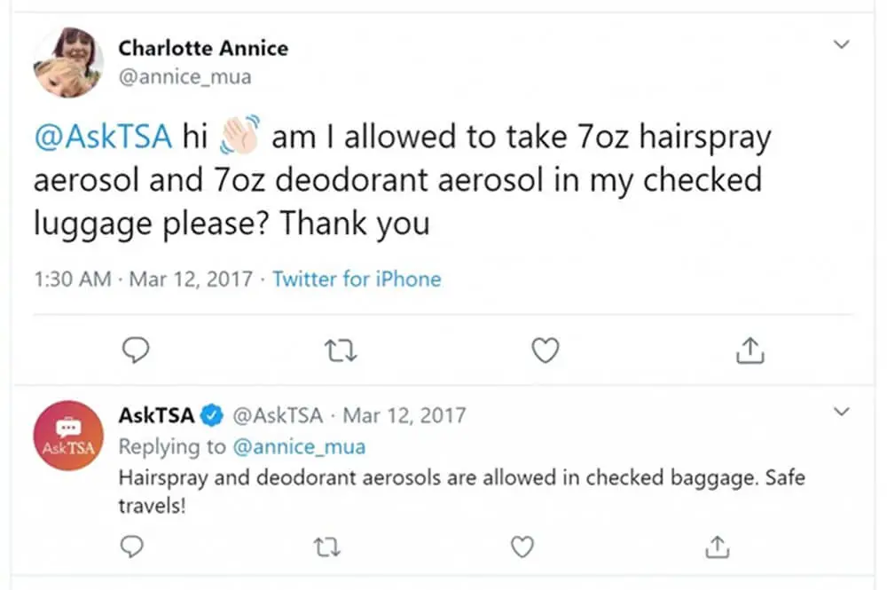 Hairspray in your checked luggage