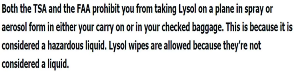Lysol Spray TSA