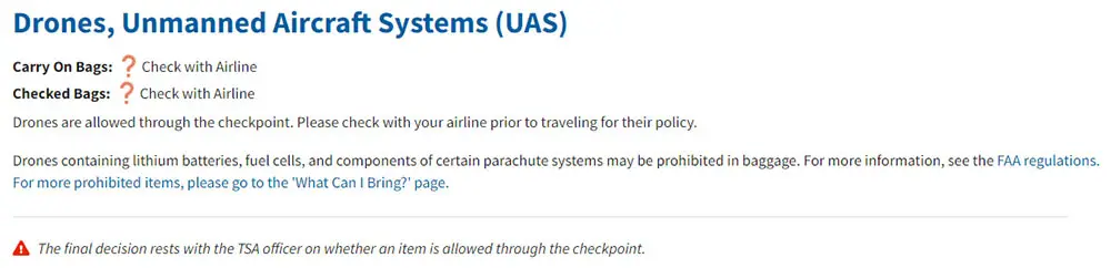 Can you bring a drone on a plane TSA