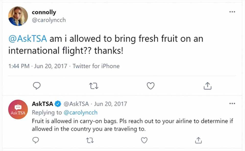 Can you take fruits on an international flight