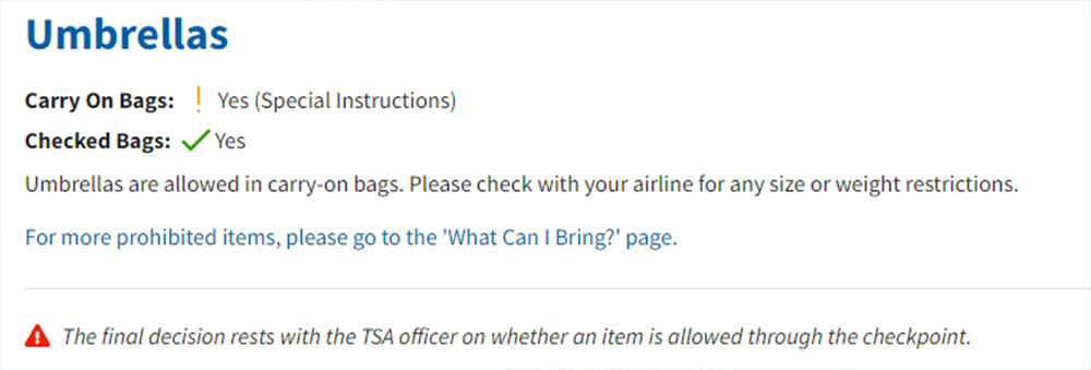 Can You Bring An Umbrella On A Plane TSA