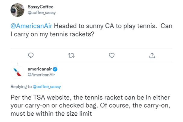 Can I bring a tennis racket on American Airlines