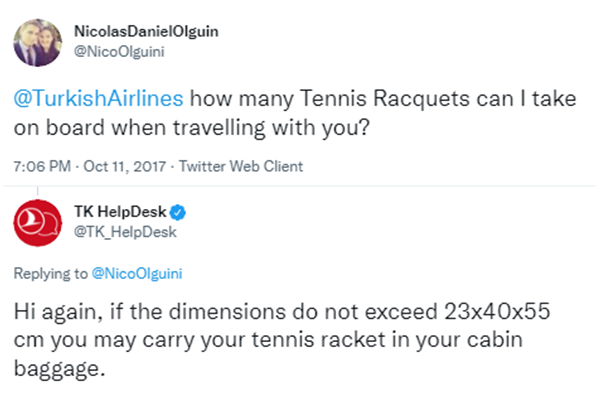 Can you bring a tennis racket on Turkish Airlines
