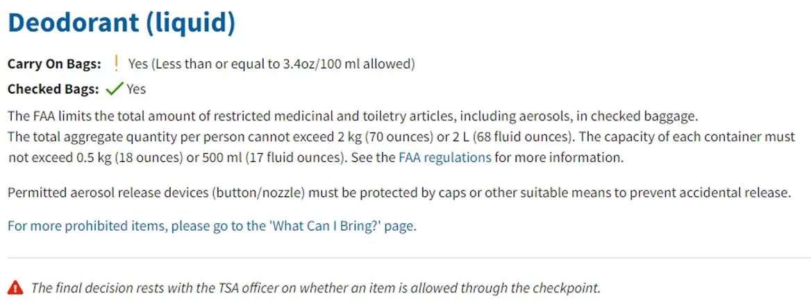 Can you bring liquid deodorant on a plane TSA