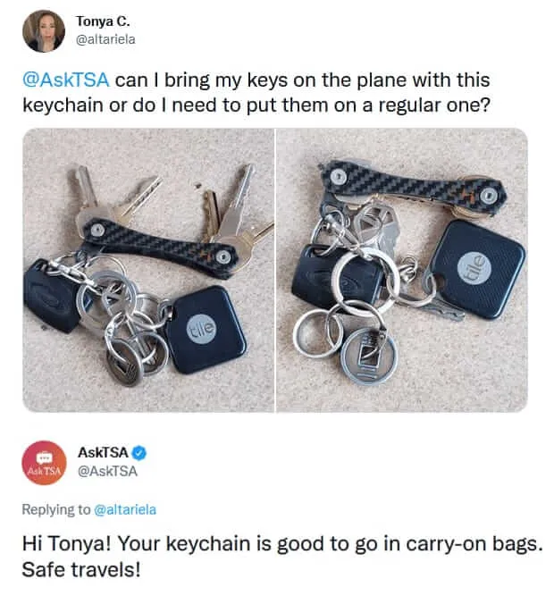 key chains in my carry-on or pocket